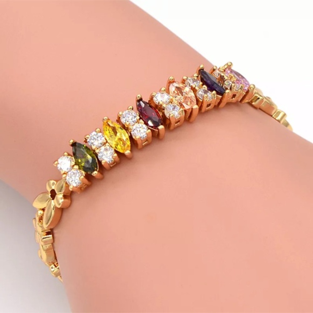 Gold rhinestone birthstone tennis bracelet